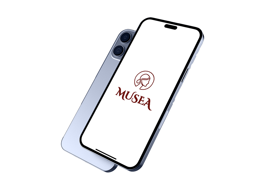 Téléphone affichant le logo de l'application Musea